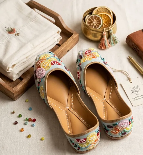 Skyblue_Fruit_work_Leather_Punjabi_Jutti