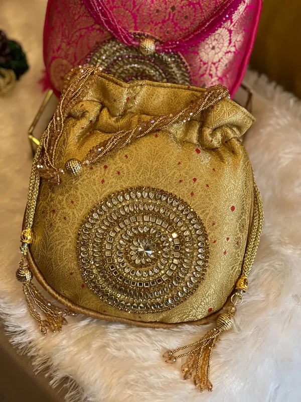 Gold_Banarasi_Silk_Drawstring_Potli_Bag_For_Women