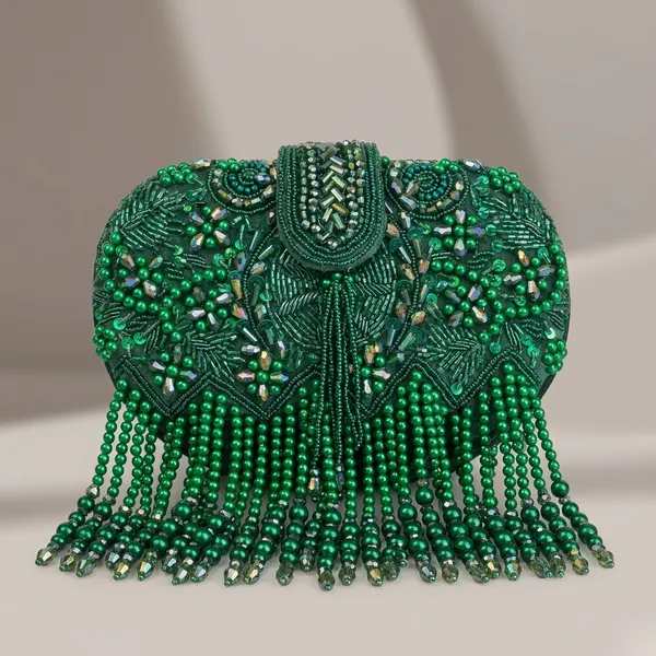 Green_Suede_Beaded_Embroidered_Tassel_Clutch_For_Women