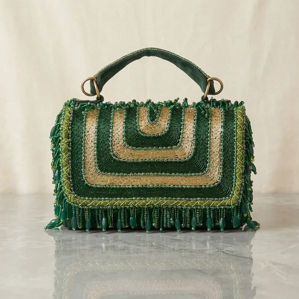 Green_And_Gold_Suede_Embroidered_Beaded_Clutch_Bag_For_Women