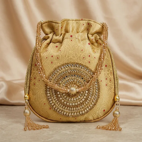 Gold_Banarasi_Silk_Drawstring_Potli_Bag_For_Women