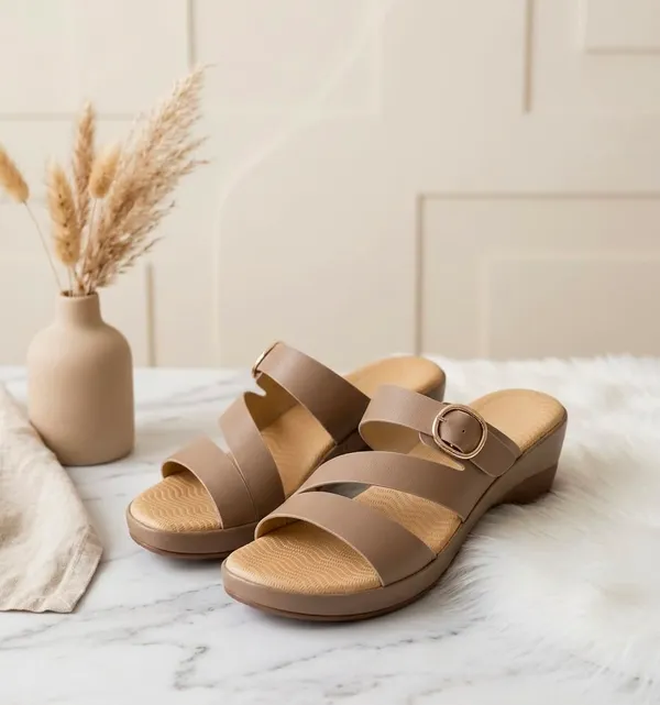 Beige_Women's_Double_strap_wedge