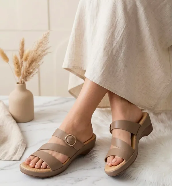 Beige_Women's_Double_strap_wedge