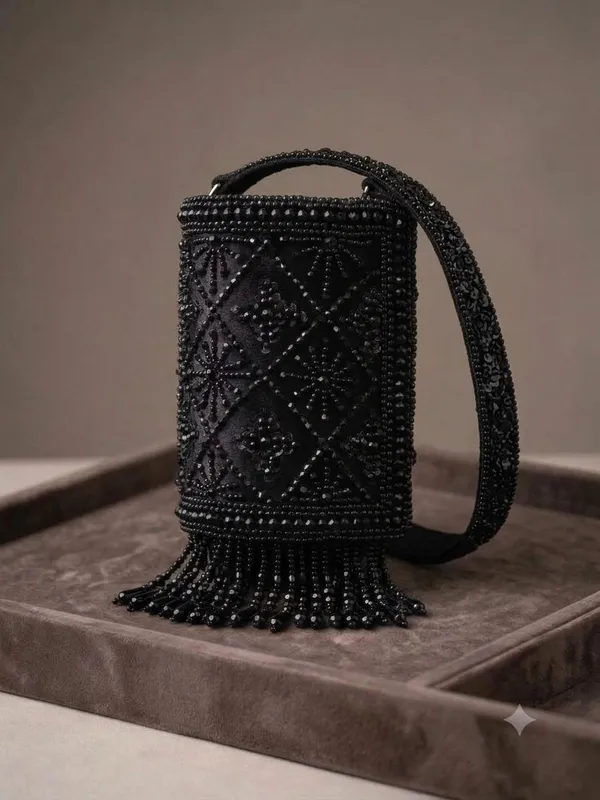 Black_Suede_Beaded_Embellished_Tassel_Clutch_Purse_For_Women