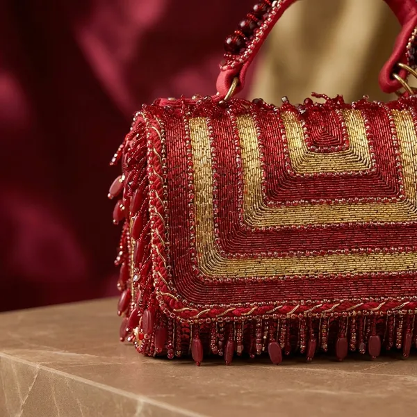 Red_Suede_Beaded_Embroidered_Tassel_Clutch_For_Women
