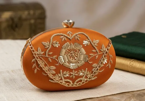 Rust_Zardosi_work_Oval_Box_Clutch