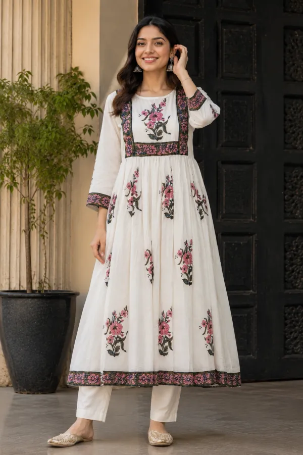 White_And_Purple_Cotton_Embroidered_Anarkali_Kurta_Set_For_Women_Pack_Of_2