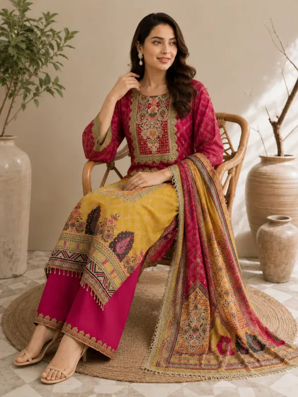 Pink_Cotton_Anarkali_Kurta_Set_For_Women
