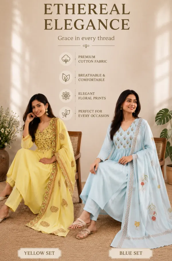 Yellow_And_Sky_Blue_Georgette_Floral_Embroidered_Anarkali_Kurta_Set_For_Women_Pack_Of_2