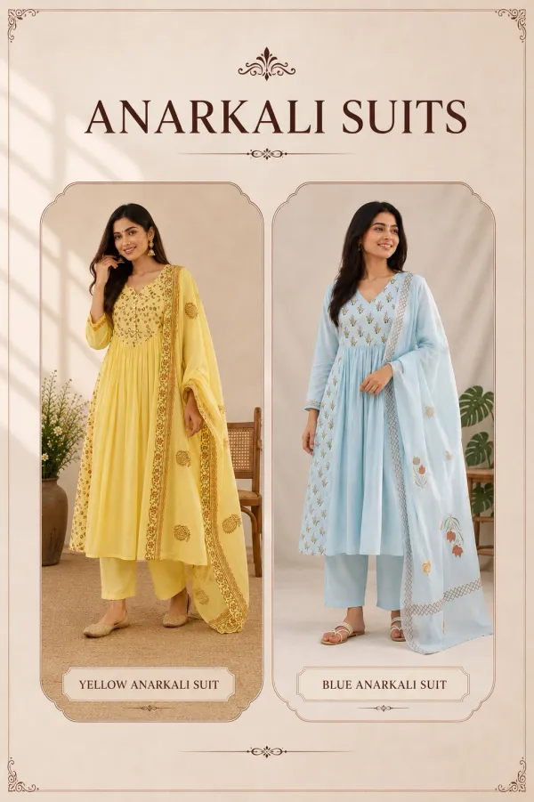 Yellow_And_Sky_Blue_Georgette_Floral_Embroidered_Anarkali_Kurta_Set_For_Women_Pack_Of_2