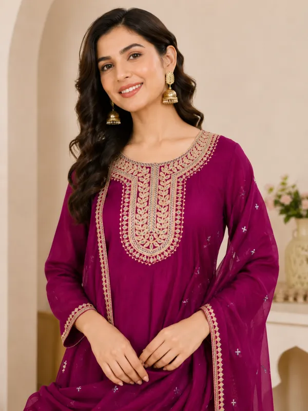 Magenta_Cotton_Anarkali_Kurta_Set_For_Women