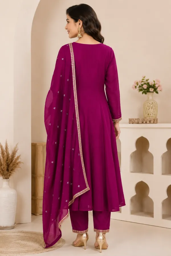 Magenta_Cotton_Anarkali_Kurta_Set_For_Women