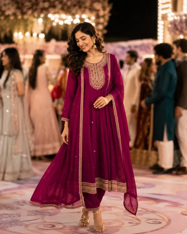 Magenta_Cotton_Anarkali_Kurta_Set_For_Women