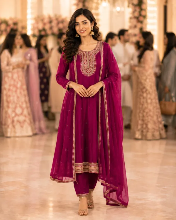 Magenta_Cotton_Anarkali_Kurta_Set_For_Women