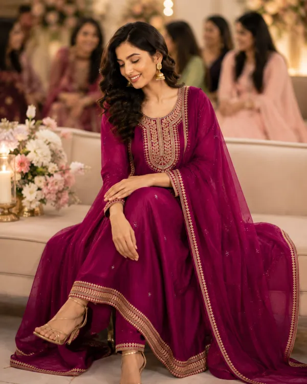 Magenta_Cotton_Anarkali_Kurta_Set_For_Women