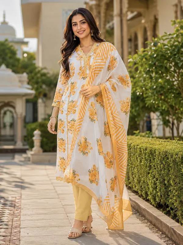 Cream_Cotton_Anarkali_Kurta_Set_For_Women