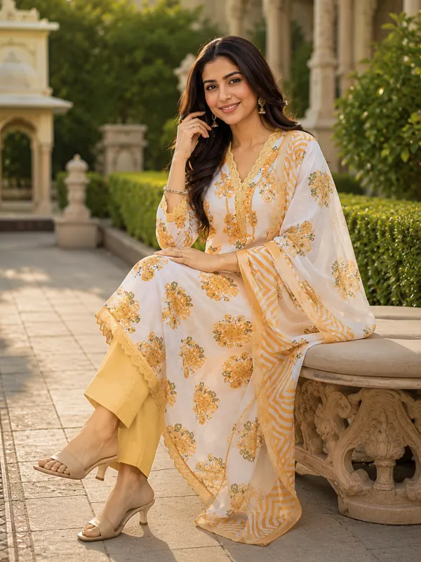 Cream_Cotton_Anarkali_Kurta_Set_For_Women