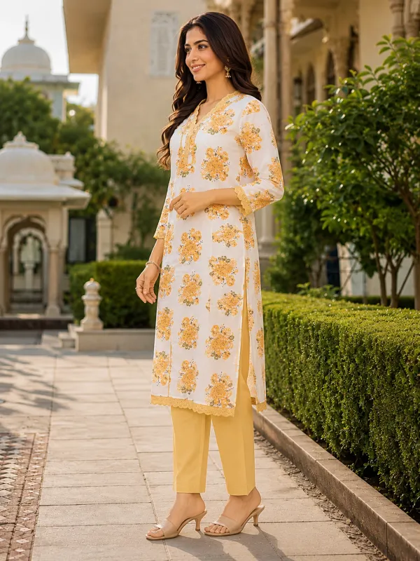 Cream_Cotton_Anarkali_Kurta_Set_For_Women