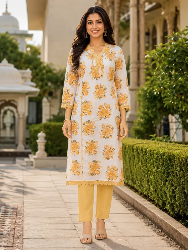 Cream_Cotton_Anarkali_Kurta_Set_For_Women