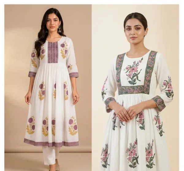 White_And_Purple_Cotton_Embroidered_Anarkali_Kurta_Set_For_Women_Pack_Of_2