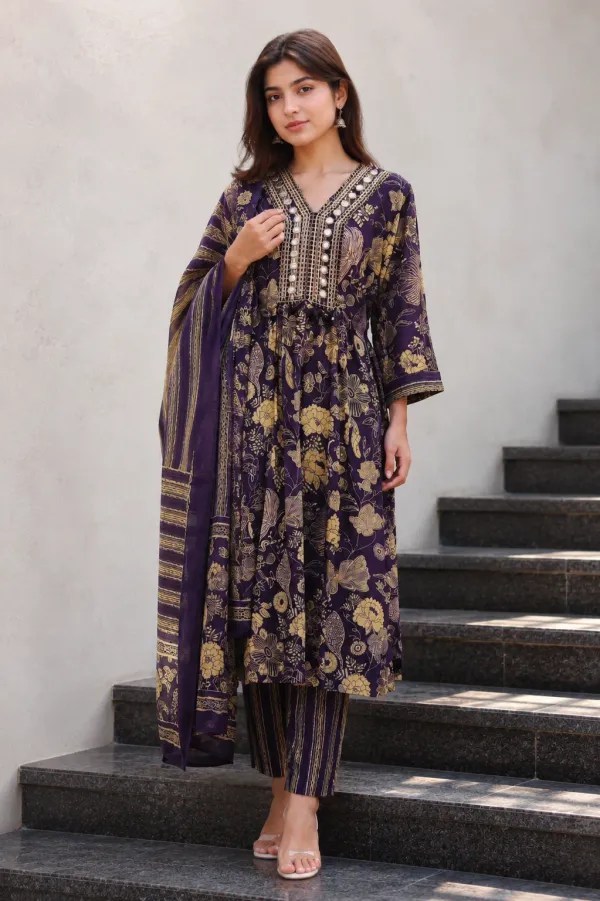 Purple_Cotton_Anarkali_Kurta_Set_For_Women