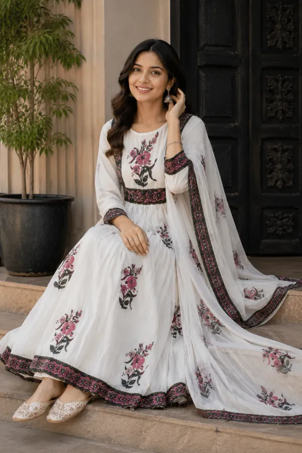 White_Cotton_Anarkali_Suit_Set_For_Women