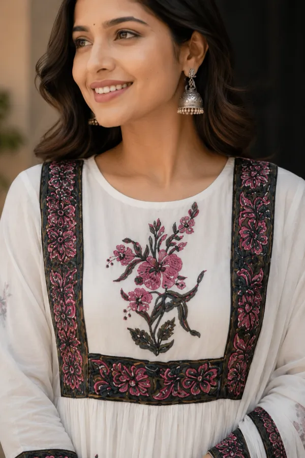 White_Cotton_Anarkali_Suit_Set_For_Women