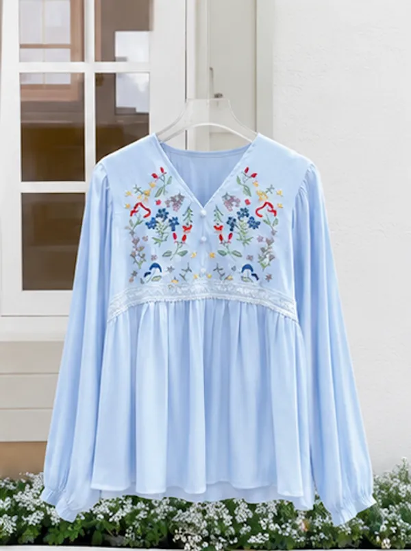 Light_Blue_Cotton_Relaxed_Embroidered_Floral_Tunic_Top_For_Women