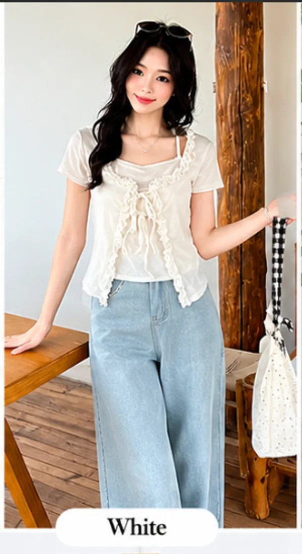 White_Cotton_Lace_Overlay_Ribbon_Tie_Crop_Top_For_Women