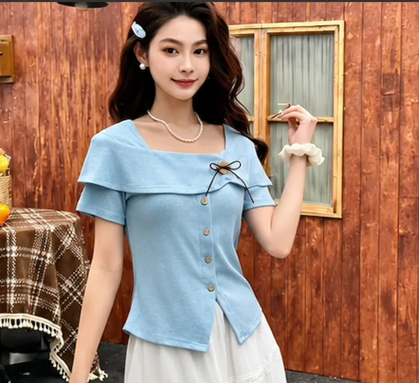 Light_Blue_Cotton_Off_Shoulder_Button_Down_Crop_Top_For_Women