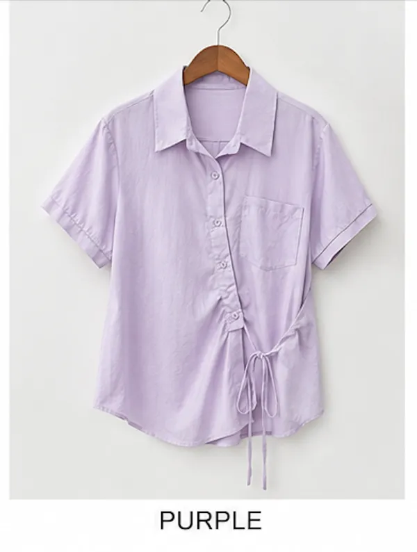 Purple_Cotton_Relaxed_Drawstring_Button_Down_Shirt_For_Women