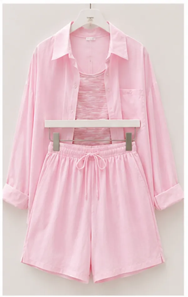 Pink_Satin_Relaxed_Shirt_And_Shorts_Co_Ord_Set_For_Women