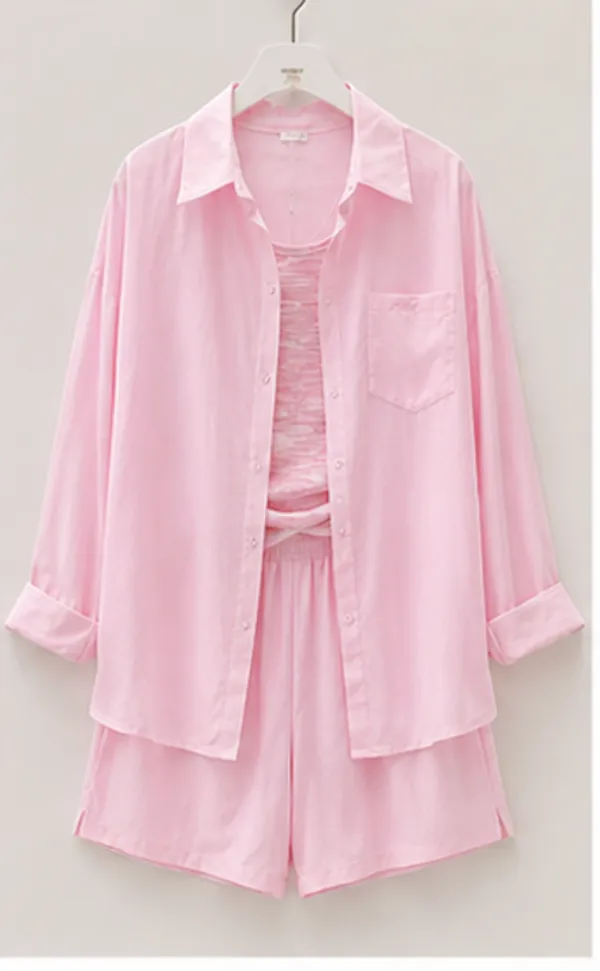 Pink_Satin_Relaxed_Shirt_And_Shorts_Co_Ord_Set_For_Women