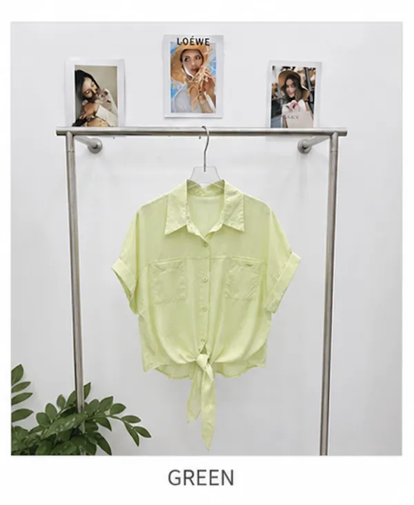 Lime_Green_Cotton_Tie_Front_Collared_Shirt_For_Women