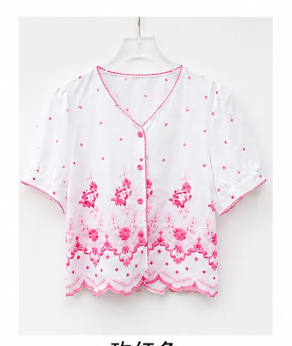 White_Cotton_Floral_Embroidered_Short_Sleeve_Top_For_Women