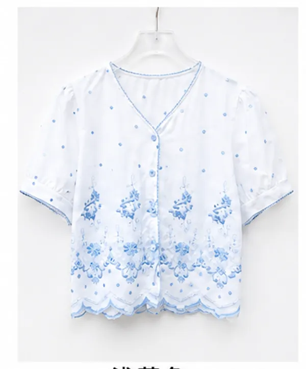 White_Cotton_Floral_Embroidered_Button_Down_Top_For_Women