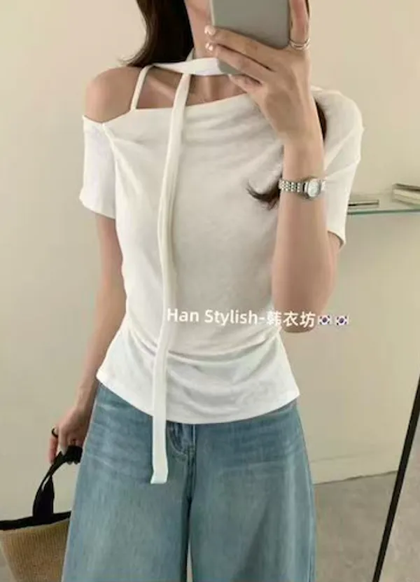 White_Cotton_Cold_Shoulder_Halter_Neck_Crop_Top_For_Women