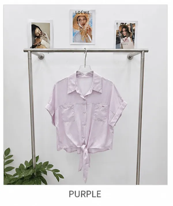 Purple_Satin_Tie_Front_Crop_Shirt_For_Women