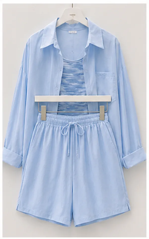 Light_Blue_Cotton_Relaxed_Shirt_And_Shorts_Co_Ord_Set_For_Women