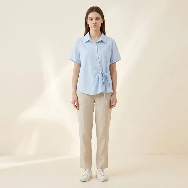Blue_Cotton_Relaxed_Tie_Front_Shirt_For_Women