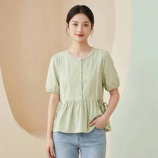 Mint_Green_Cotton_Puff_Sleeve_Peplum_Top_For_Women