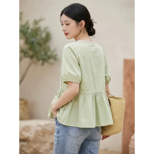 Mint_Green_Cotton_Puff_Sleeve_Peplum_Top_For_Women