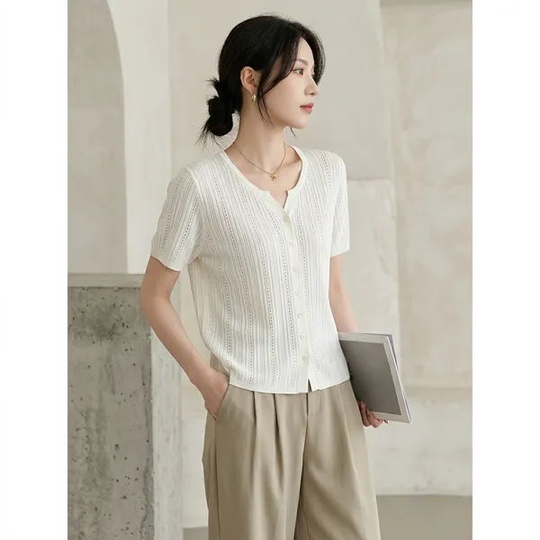 White_Cotton_Ribbed_Knit_V_Neck_Crop_Top_For_Women