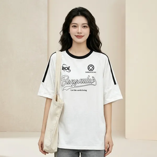 White_Cotton_Baseball_Graphic_Print_T_Shirt_For_Women