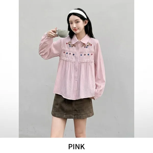 Pink_Cotton_Floral_Embroidered_Collared_Long_Sleeve_Shirt_For_Women