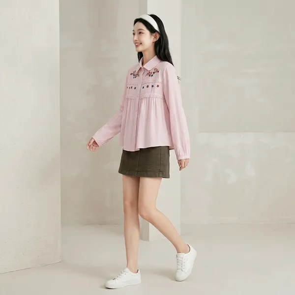 Pink_Cotton_Floral_Embroidered_Collared_Long_Sleeve_Shirt_For_Women