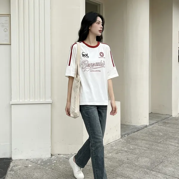 White_And_Red_Cotton_Oversized_Graphic_Print_T_Shirt_For_Women