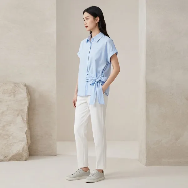 Light_Blue_Cotton_Relaxed_Collared_Side_Tie_Shirt_For_Women