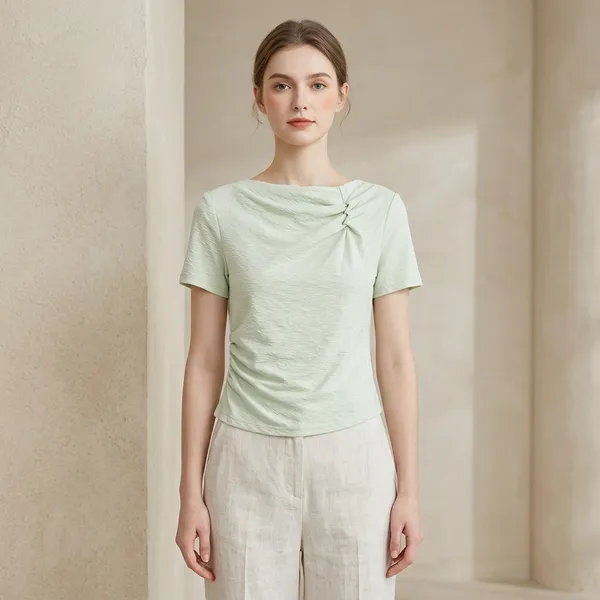 Mint_Green_Cotton_Textured_Short_Sleeve_Crop_Top_For_Women