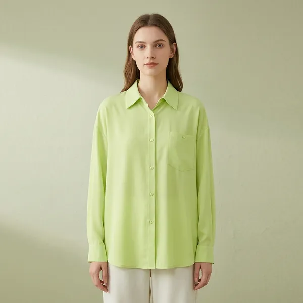 Lime_Green_Chiffon_Relaxed_Collared_Shirt_For_Women